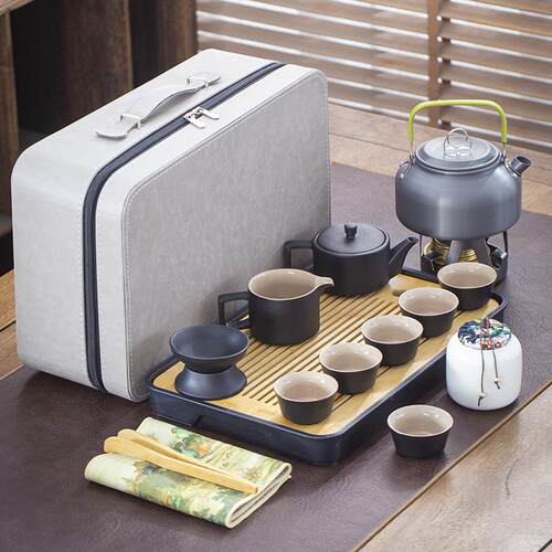 Outdoor travel tea set complete set black pottery car