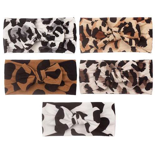 Fashion Leopard Print Baby Bow Headband Elastic Boy Girl Hai
