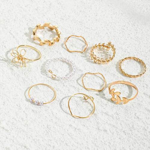 Bohemian Wave Flower Rings Set For Women Vintage Geometric P