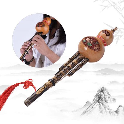 Chinese Handmade Black Bamboo Hulusi Gourd Cucurbit Flute Et
