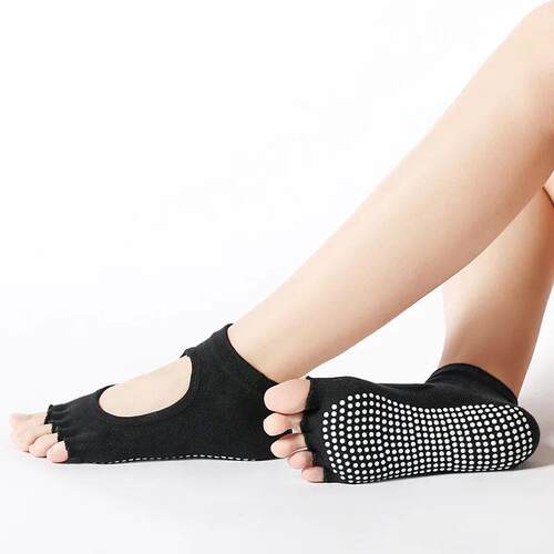 Women Cotton Yoga Backless Five Toe Socks Breathable Anti-Sl