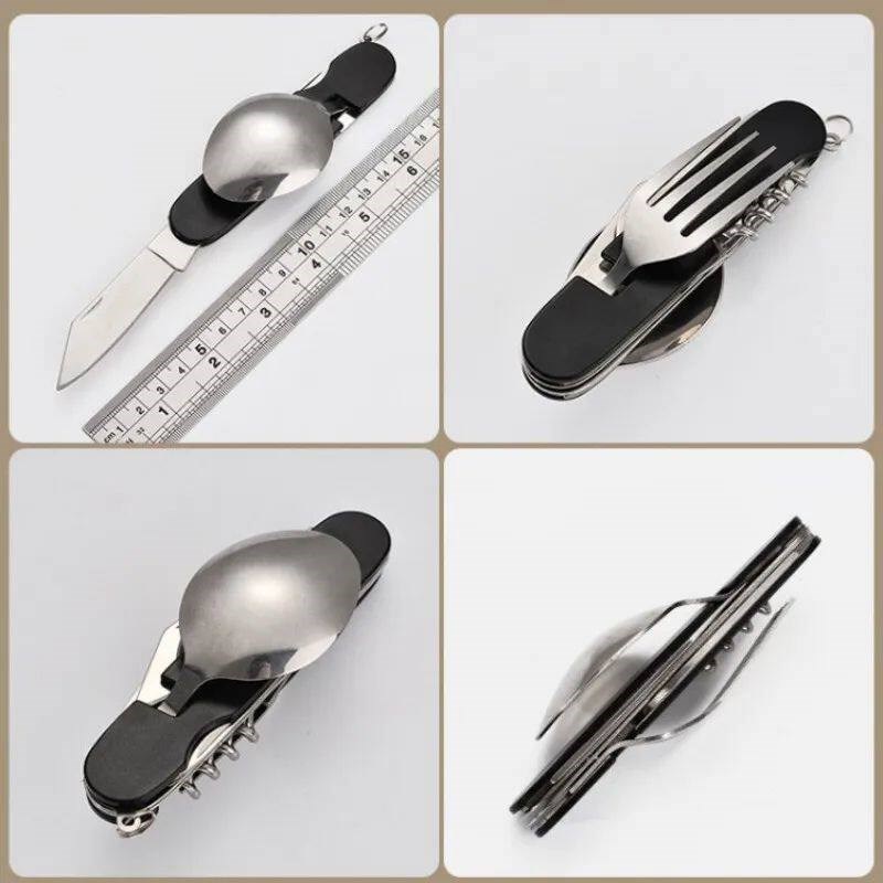 Tablespoon Set 4 In 1 Foldable Spoon Knife Fork Bottle Opene - 实物图
