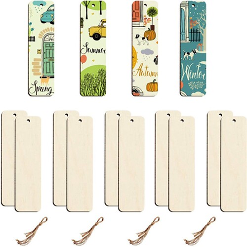Wood Bookmark Bulk Blank Bookmarks with Ropes Wooden Book Ma