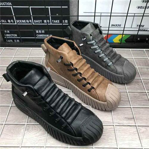 Men British Style Leather Boots Casual Round Head Board Shoe