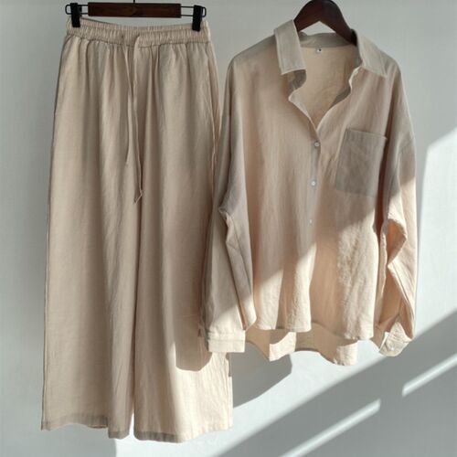 Msfancy Autumn Pant Sets Women Cotton Long Sleeve Loose Shir