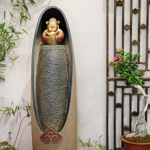 汉韵堂招财落地流水中式客厅电视柜旁循环水喷泉茶室酒店装饰摆件