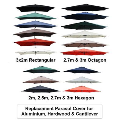 2m 2.5m 2.7m 3m 3x2m Replacement Fabric Garden Parasol Canop