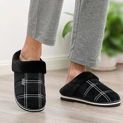 Large size 50-51 Plaid House Slippers for Man Memory Foam Wi