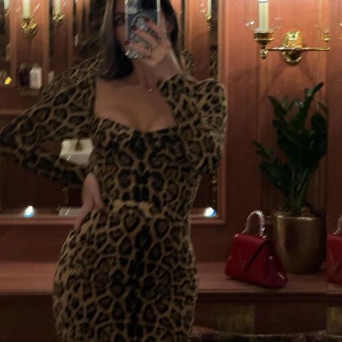 Fashion Leopard Slimming Maxi Dress For Women Elegant Half H