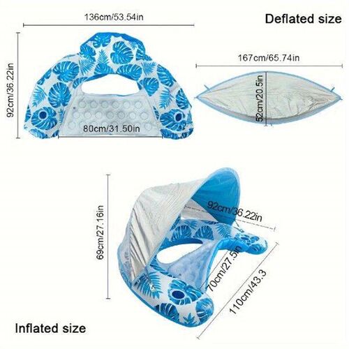 1pc Leaf-Print Paradise Floating Pool Bed - UV-Resistant