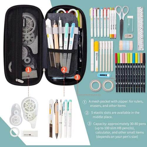 Solid Pencil Case High Capacity Stationery Pen Holder Bag Sc