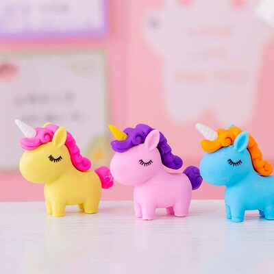 3Pcs/Lot Cute Cartoon Unicorn Eraser Kawaii 3D  Detachable P