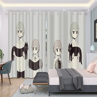窗帘卧室遮光2022新款 窗帘卡通女孩猫咪学生宿舍出租房免打孔安装
