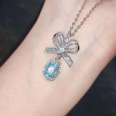Fashion Natural Sky Blue Topaz Butterfly Pendant Female Base