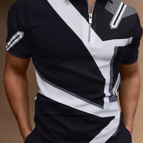 Mens Lapel SKA Style Zip Short Sleeve Casual POLO Shirt Top