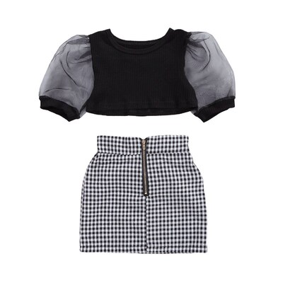 Toddler Little Girls Outfit Summer Puff Sleeve Round Collar