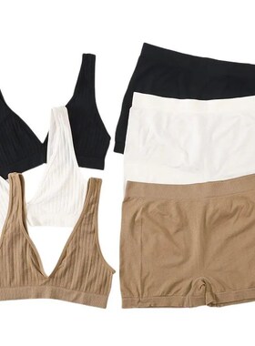 Women Seamless Bra Set Female Sport Underwear Vneck Bralette