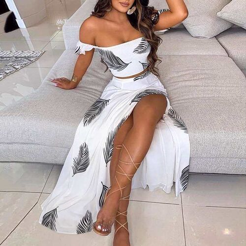 Summer Slim French Bohemian Mid Length Retro Tube Top Suit D