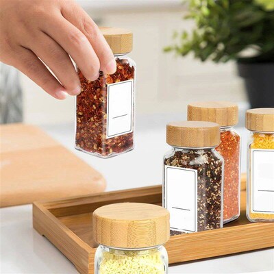 12 Pcs / Set Glass Spice Jars with Bamboo Lid Spice Seasonin
