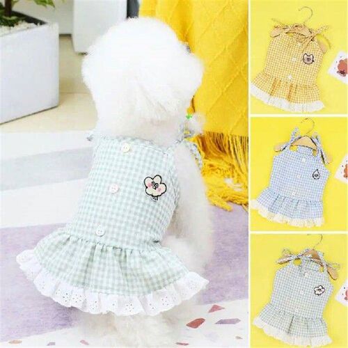 1Pc Lace Hem Spring Summer Pet Dress Cartoon Embroidered
