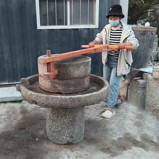 农村老旧手推石磨子老石碾磨豆腐民俗展览茶盘石磨子刻字石磨盘