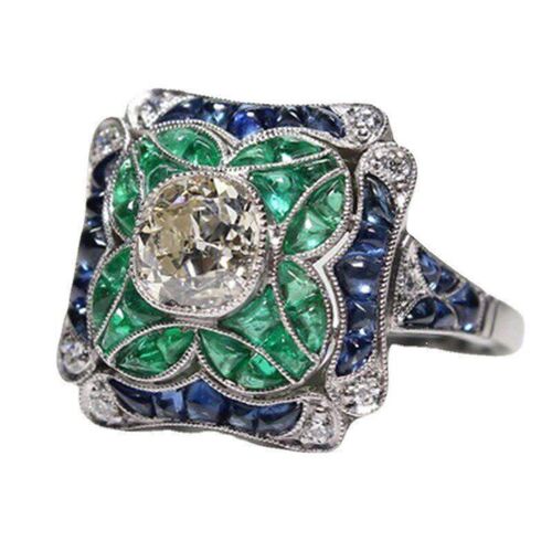 Green Zircon Diamond Ring for Men Retro Gemstone Ring by Che