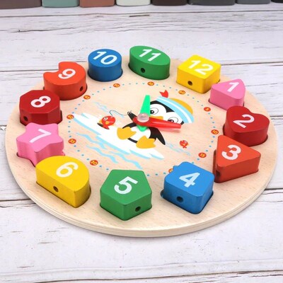 TongYueFun Children Wooden Digital Beaded Penguin Clock Todd