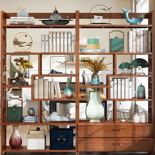 Chinese bamboo bookshelf living room display cabinet rack