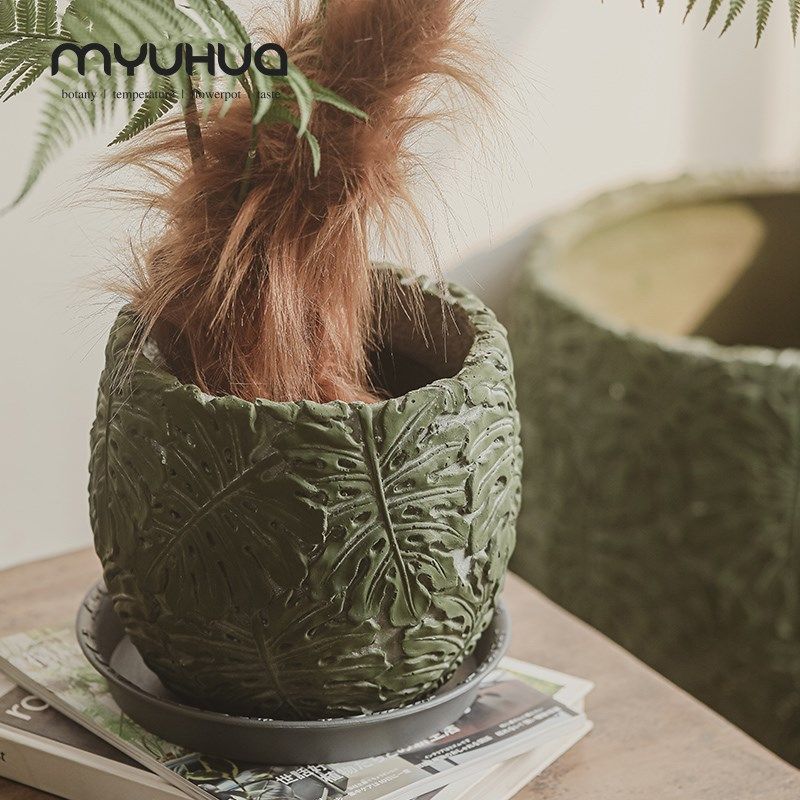 复古绿色水泥花盆特大号口径加厚客厅室内落地龟背竹百合竹家用盆,家居饰品,花盆,淘宝优惠券,粉丝福利购,淘宝优惠卷