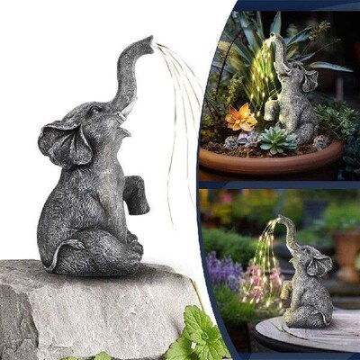 Solar Garden Elephant Statue with LED Light Strings