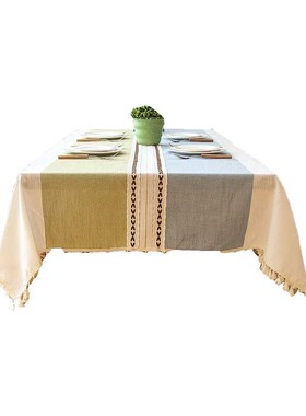 Cotton linen embroidered tassel tablecloth lace geometric