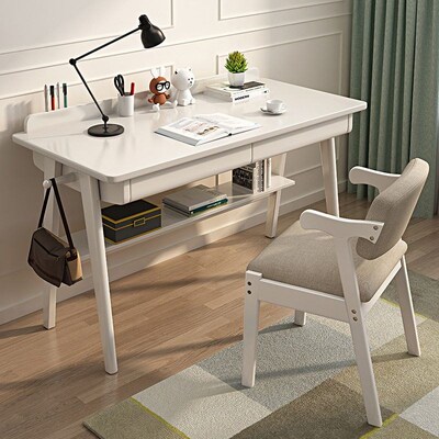 Solid wood student writing desk study computer table chairs