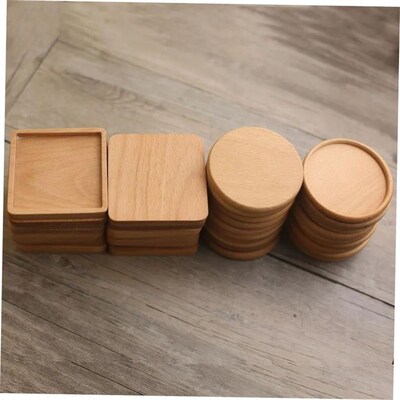 1PC Solid Walnut Wood Coaster Round Square Beech Wood Cup Ma