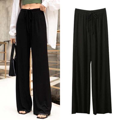 Summer Ice Silk Stripe Dopping Pants Large Size Wide Leg Pan