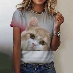 3D Cute Cat Women T-Shirts Summer Fashion Print Harajuku T-S