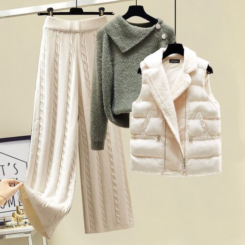 Plus Size Winter Warm 3 Piece Set Women Pullover Sweater + W