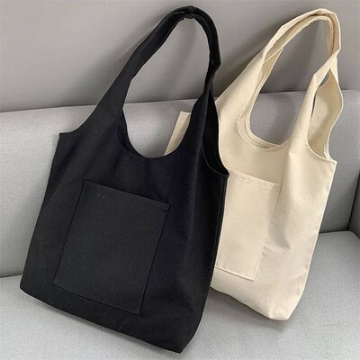 Womens Shopping Bags  Commuter Vest Bag Cotton Cloth White