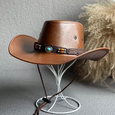 Faux Leather Western Cowboy Hats 西部牛仔帽骑士帽男女登山帽
