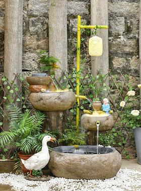 创意田园中式庭院景观户外流水鱼池阳台水系造景花园装饰水池摆件
