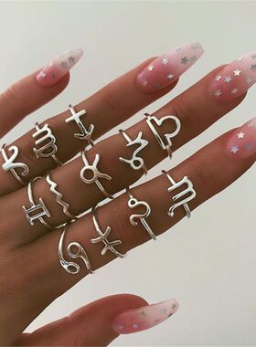 Twelve constellation ring set retro drop geometry female Eur