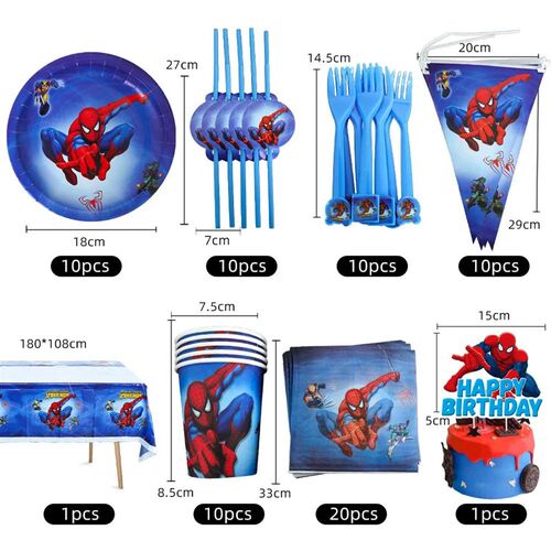 10/20 people Spiderman Theme Birthday Party Decorations Set