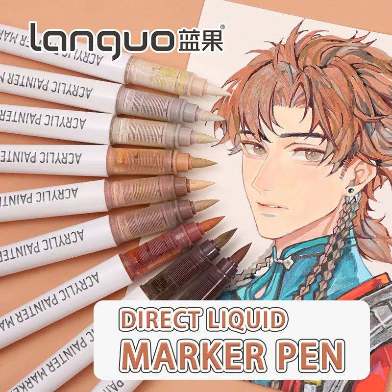 Languo 9pcs/box Soft Brush Acrylic Marker Pen Set,DIY Hand图片