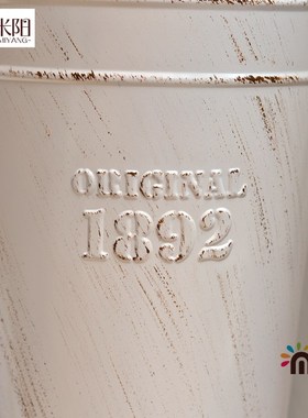 芈阳 落地花桶白色做旧铁桶大号长铁皮桶花店鲜花筒花瓶装饰花器