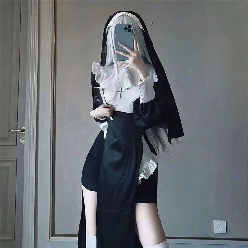Kostum Halloween Ukuran Besar Gaun Seksi Hitam Seragam Chobi - 实物图