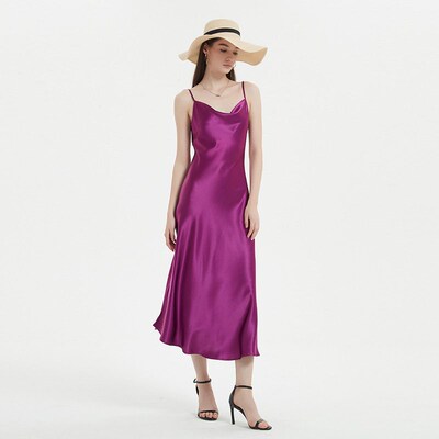 ACC CRY Slippery Collar Silk Triacetate Satin Strap Dress Wo