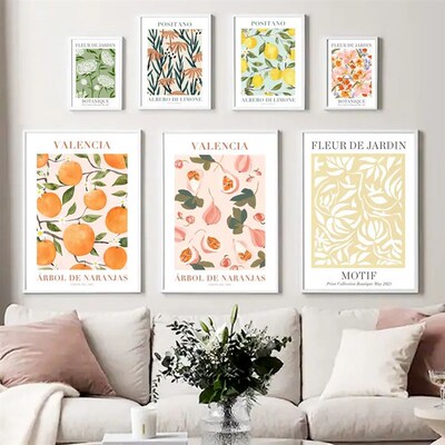 Abstract Lemon Flower Eye Orange Vintage Plant Wall Art  Pai