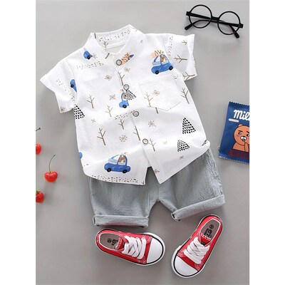Infant and toddler summer full print bear driving pattern sh