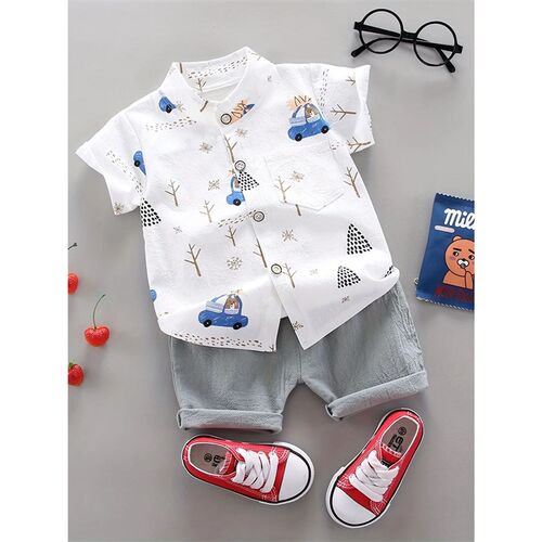 Infant and toddler summer full print bear driving pattern sh