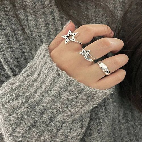 New Shiny Pentagram Star Couple Ring For Men Women Adjustabl