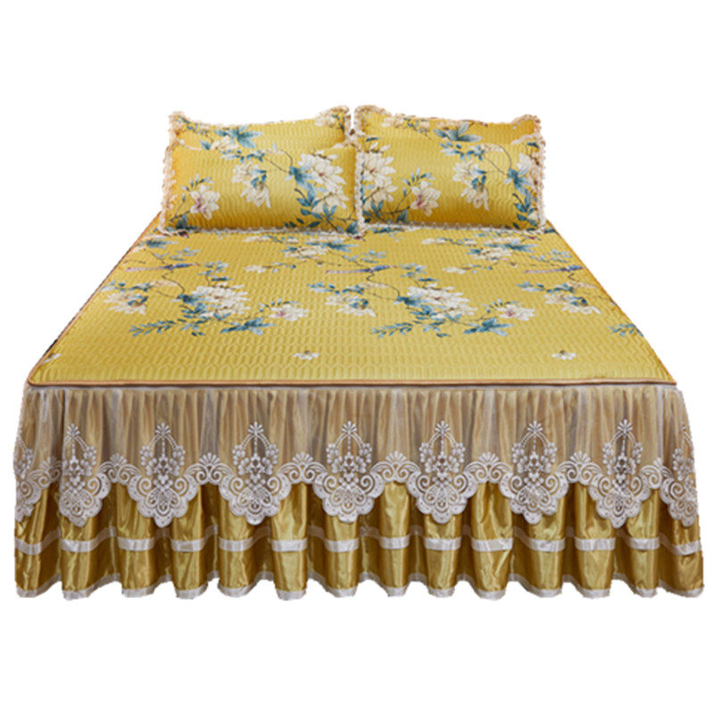 新款韩式床裙款冰丝席三件夏季空调软席蕾丝可拆卸凉席防滑席子,床上用品,冰丝席,淘宝优惠券,粉丝福利购,淘宝优惠卷